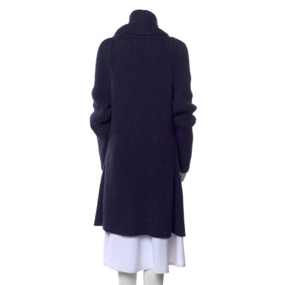 K/F KaufmanFranco Navy Blue Open Front Knit Chunky Shawl Cardigan Sweater Size S - Picture 7 of 7